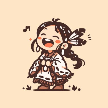 Tüylü Şarkı Söyleyen Amerikan Yerlisi Kız Çizgi Filmi