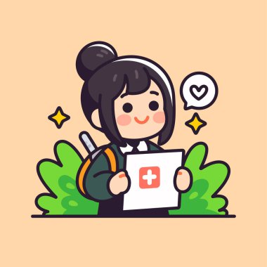 İlk yardım çantası olan neşeli bir tıbbi asistan.