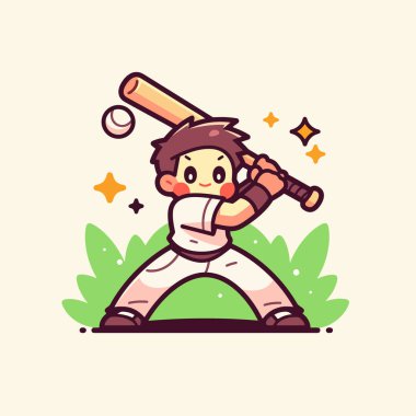 Çizgi film beyzbol oyuncusu topa vuruyor.