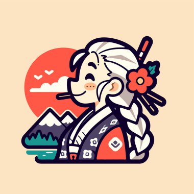 Fuji Dağı ve Yükselen Güneş 'le Kimono' da geyşa