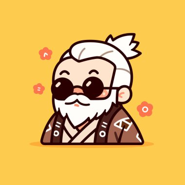 Güneş Gözlüklü Yakışıklı Yaşlı Adam Çizgi Filmi