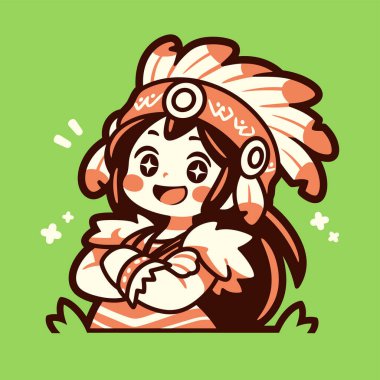 Sevimli Amerikan Yerlisi Kız Çizgi Film Karakteri