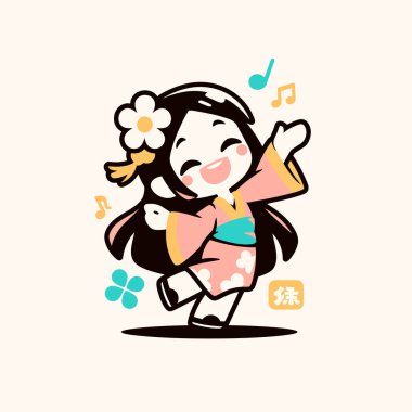 Şirin Chibi Geyşa Müzik Notalarıyla Neşeli Dans Ediyor