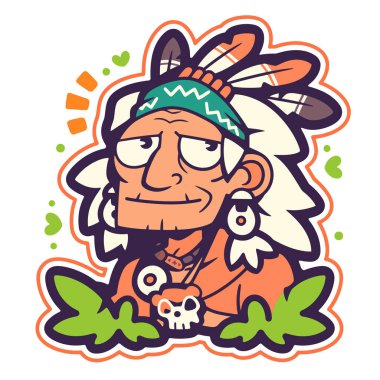 Amerikan yerlilerinin çizgi film karakterinin vektör çizimi.