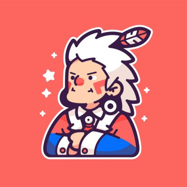 Vektör çizimi. Kızgın yüzlü bir askerin sevimli çizgi film karakteri.