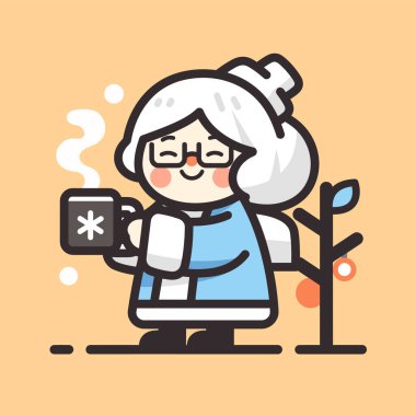 Kış süveteri giyen ve elinde kahve fincanı tutan hoş bir bayan.