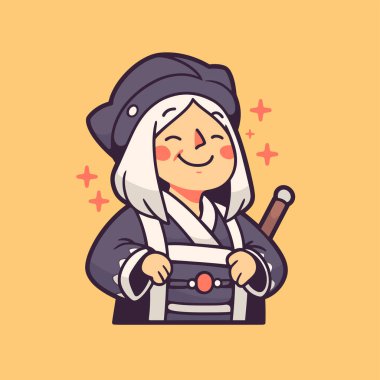 Geleneksel Japon katana karikatür vektörü olan sevimli Asyalı kadın..