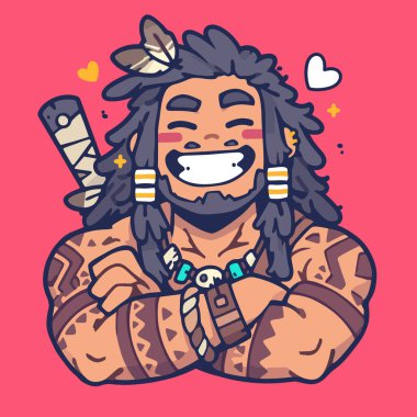 Büyük sakallı, yay takan ve kalbi olan Afrikalı bir adam.