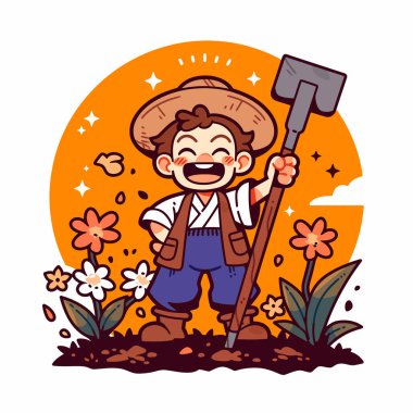 Bahçede Kürekli Mutlu Çiftçi