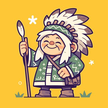 Dost canlısı Amerikan Yerlisi Şef Çizgi Film İllüstrasyonu