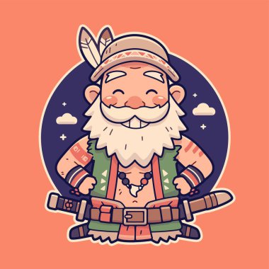 Çizgi film Kabile Yaşlısı Bıçakla Gülümsüyor