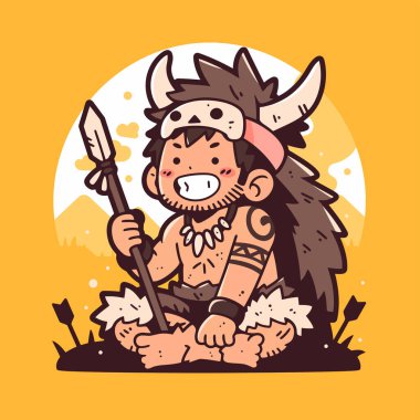 Mızraklı Karikatür Mağara Adamı