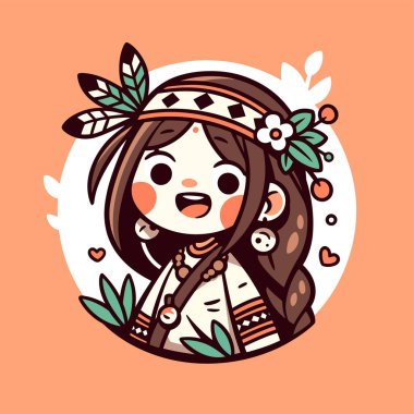 Sevimli Amerikan Yerlisi Kız Çizgi Film Karakteri