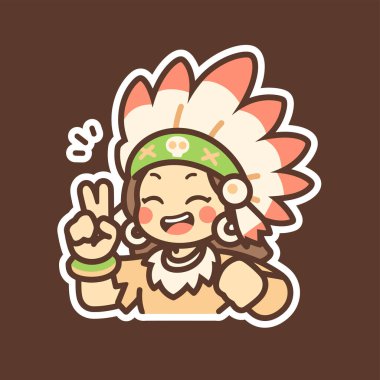 Sevimli Amerikan Yerli Çizgi Filmi Karakteri Barış İşareti Veriyor