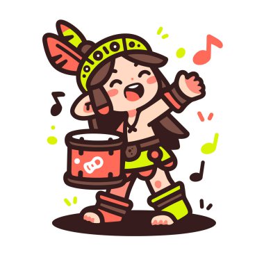 Mutlu Amerikan Yerlisi çocuk davul çalıyor