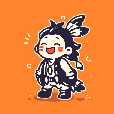 Şirin çizgi film. Tüylü Amerikan çocuğu. Gülümsüyor.