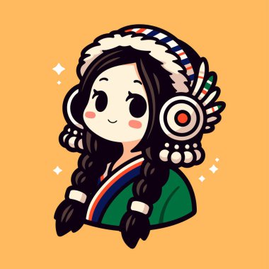 Başı ve örgüsü olan Chibi Yerlisi Kız