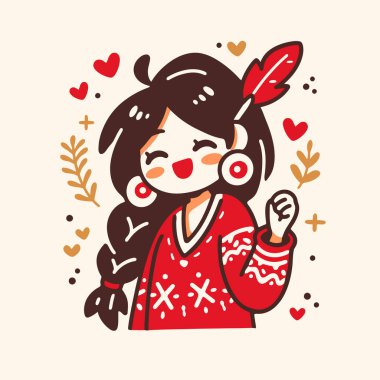 Tüy ve Kalpli Neşeli Yerli Kız