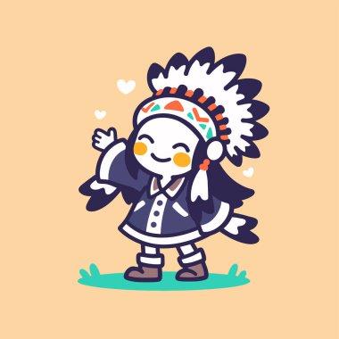 Geleneksel giyinmiş sevimli Amerikan yerlisi çocuk.