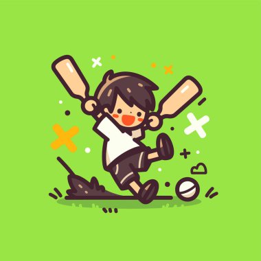 Beyzbol oynayan mutlu çocuk.