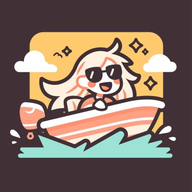 Sevimli Çizgi Film Karakteri Güneşli Bir Gün 'de Tekne Gezintisinin Tadını Çıkartıyor