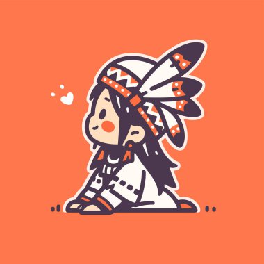 Başlıklı ve kabile kıyafetli Chibi Amerikan yerlisi bir kız.