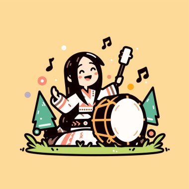 Neşeli Müzisyen Doğada Davul Çalıyor