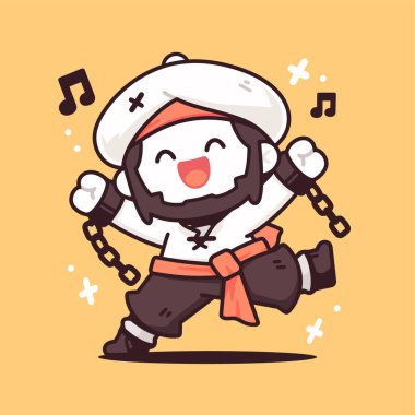 Mutlu Karikatür Korsanları Zincirlerle Dans ve Müzik Notaları