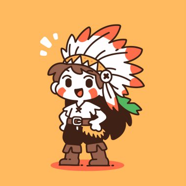 Sevimli Amerikan Yerlisi çocuk çizgi filmi çizimi