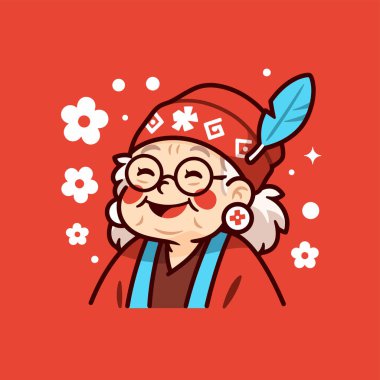 Fasulye ve tüyle Mutlu Karikatür Büyükannesi