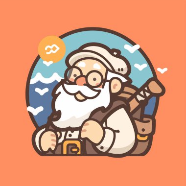 Mutlu Gezgin Bir Yaşlı Gezgin Deniz kenarındaki Maceranın tadını çıkarıyor