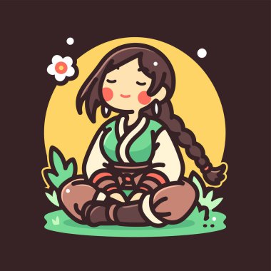 Chibi Kız Lotus Konumunda Meditasyon