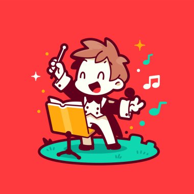 Neşeli Çizgi Film Şefi Bir Orkestra Lideri