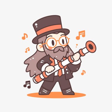 Karikatür Haham 'ı müzik notalarıyla Shofar çalıyor.