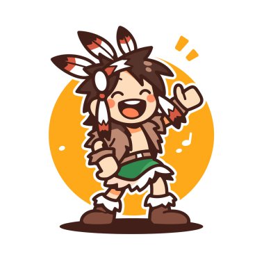 Tüylü Başlıklı Neşeli Amerikan Yerli Çizgi Karakteri