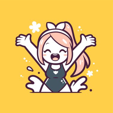 Mutlu kız mayosuyla suya atlıyor.