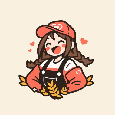 Örgülü ve şapkalı mutlu kız.