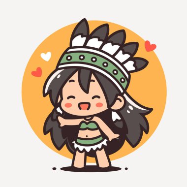 Tüylü Başlıklı Chibi Amerikan Yerlisi Kız