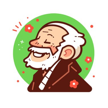 Yeşil Çemberde Beyaz Sakallı Gülümseyen Yaşlı Adam