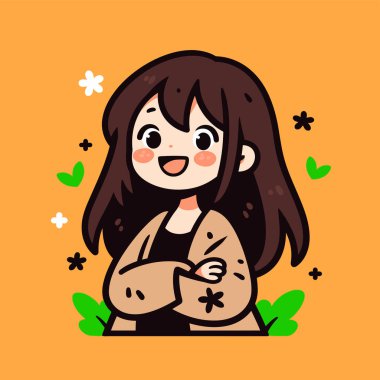 Çiçek Aksanlı Gülümseyen Chibi Kız Çizgi Filmi