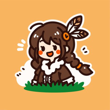 Tüylü saçlı Amerikan yerlisi şirin bir çizgi film.