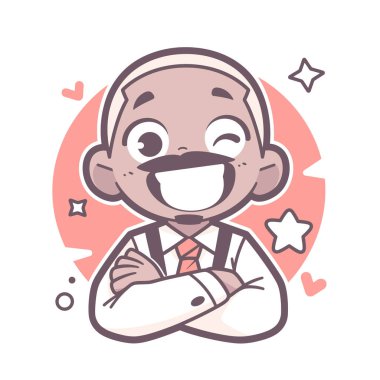 Çapraz Kollu ve Göz Kırpan Mutlu Çizgi Film Karakteri