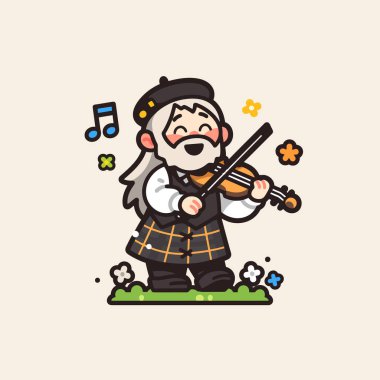 İskoç Müzisyen Neşeli Çizgi Film Biçiminde Kemancı Çalıyor