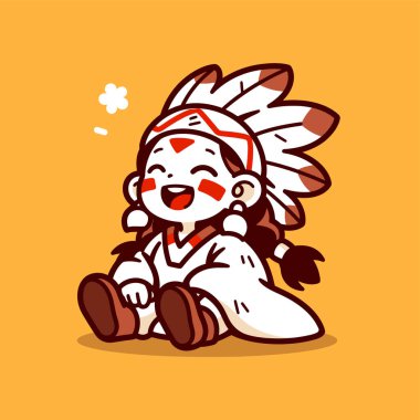 Chibi Yerli Amerikan Çocuk İllüstrasyonu