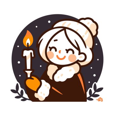 Kışın elinde mum tutan bir kız