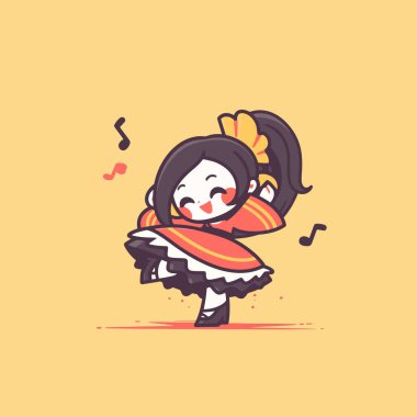 Müzik Notalı Chibi Dansçı Kız
