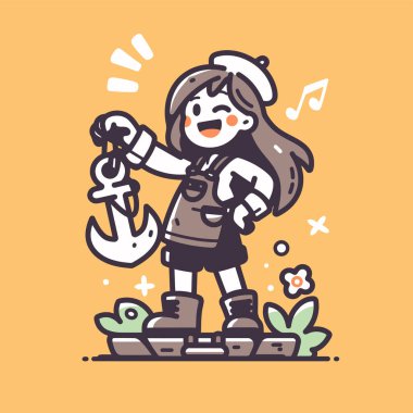 Neşeli Denizci Kız Bir dayanak noktası tutuyor