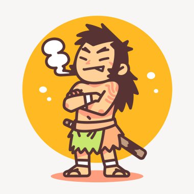 Chibi Mağara Adamı Katana ve Smoke ile Savaşçı