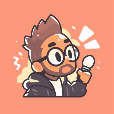 Karikatür Adam Ampul Fikri ve Yenilik Kavramını Tutuyor