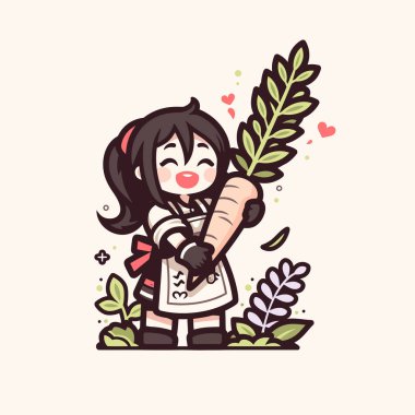 Dev Havuç Toplayan Şirin Chibi Kızı